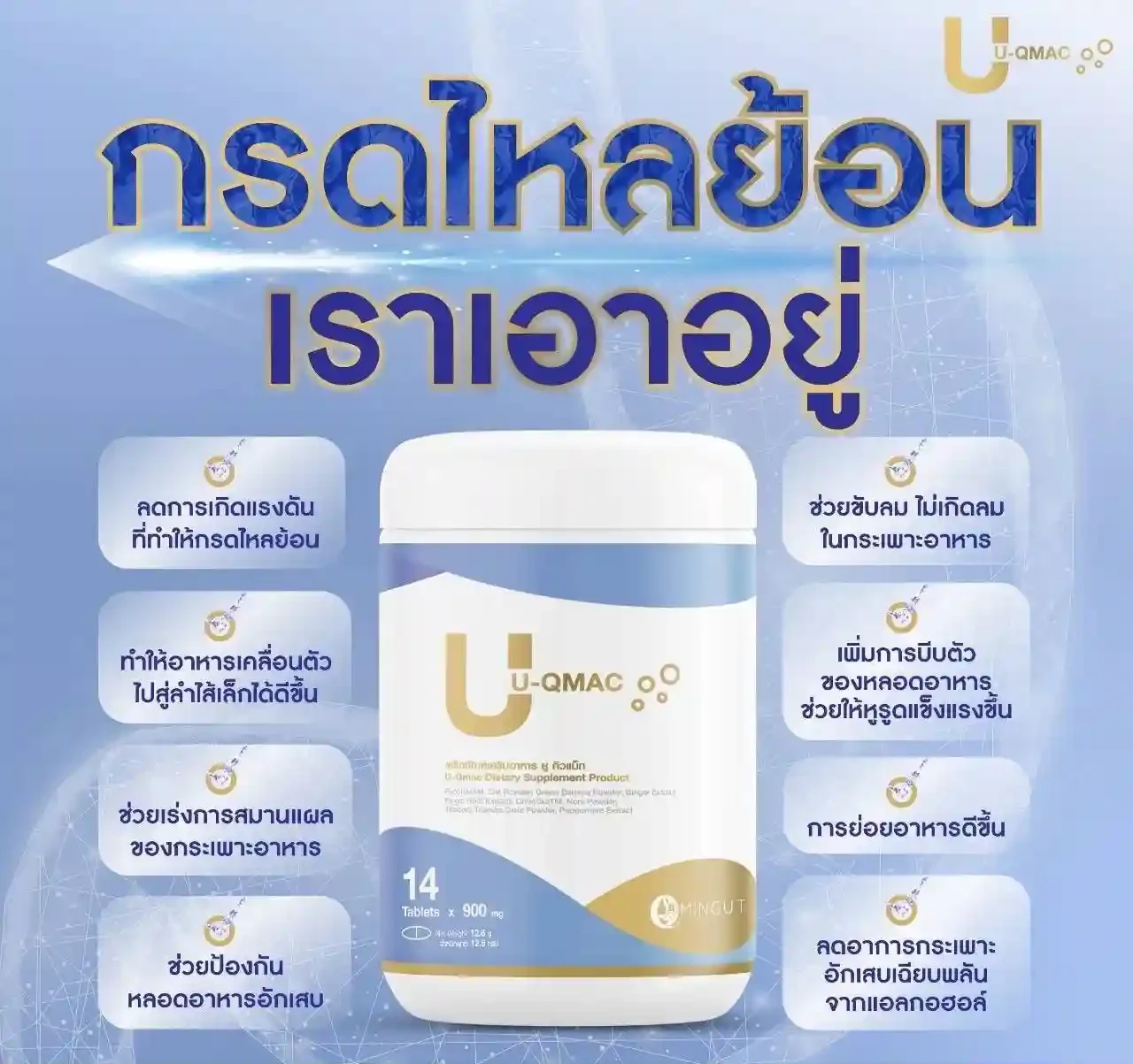 ยูคิวแมค แก้โรคกรดไหลย้อน แสบร้อนกลางอก เรอเหม็นเปรี้ยว จุกแน่น ขมคอ กรดเกินในกระเพาะ อาหารไม่ย่อย ท้องอืด